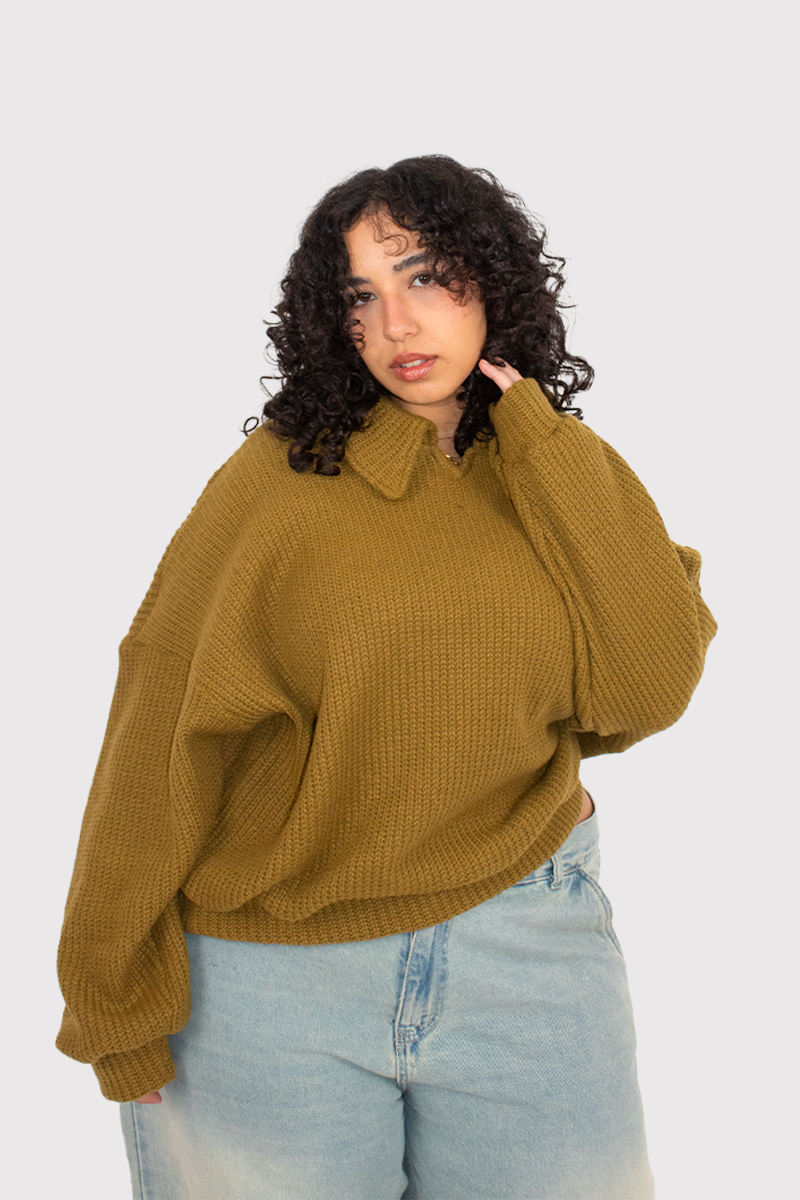 The Classic Knit Pullover in Khaki Green