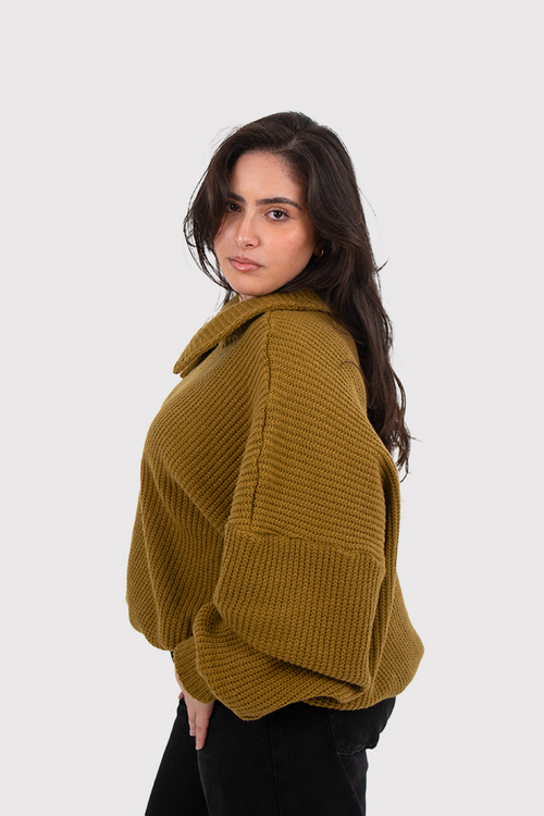 The Classic Knit Pullover in Khaki Green